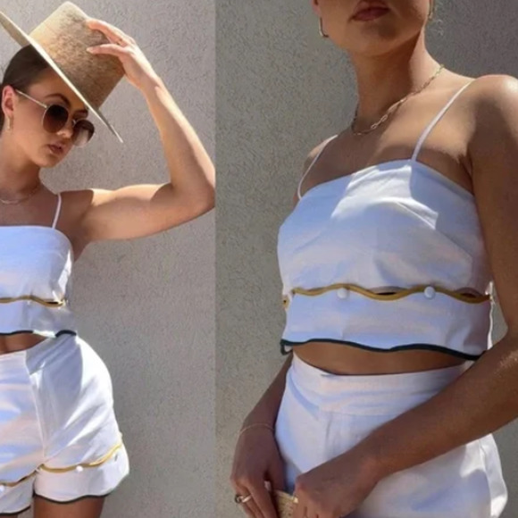 Antonio Melani The Nat Note Silvie Rikrak Ribbon Scalloped Crop Top White 14 NWT - Picture 7 of 7